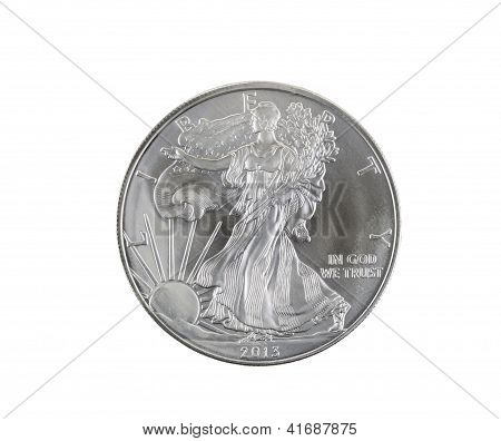 Jemný stříbrný dolar na bílém pozadí