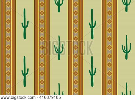 Ethnic Ornament And Cati Stripes Seamless Pattern. Aztec Geometric Stripes Background. Mexican Style