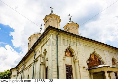 Architectural Details, Beautiful View Of An Orthodox Church Monastery Near Bucharest, Romania, 2021