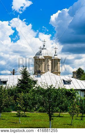 Architectural Details, Beautiful View Of An Orthodox Church Monastery Near Bucharest, Romania, 2021