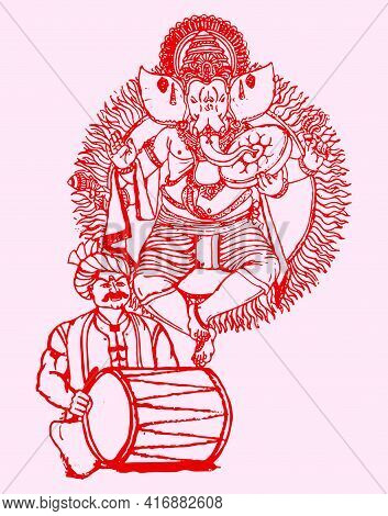 Sketch Of Lord Ganesha Or Vinayaka Editable Outline Illustration