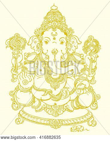 Sketch Of Lord Ganesha Or Vinayaka Editable Outline Illustration