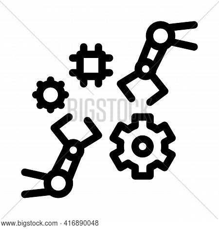 Robotic Arm Process Of Machine Learning Line Icon Vector. Robotic Arm Process Of Machine Learning Si