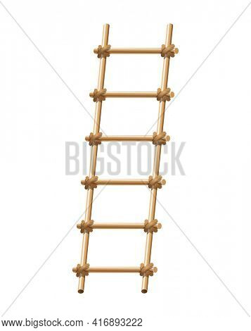 Wooden ladder household tool. Step ladder for domestic and construction needs. Isolated illustration