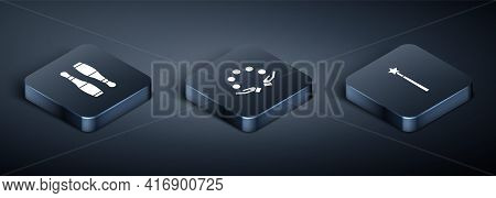 Set Isometric Bowling Pin, Magic Wand And Juggling Ball Icon. Vector
