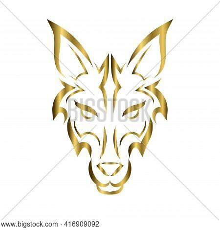Gold Line Art Of Wolf Head. Good Use For Symbol, Mascot, Icon, Avatar, Tattoo, T Shirt Design, Logo 