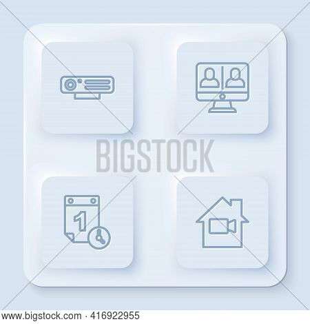 Set Line Web Camera, Video Chat Conference, Time Management And Off In Home. White Square Button. Ve