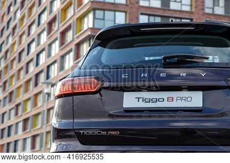 Moscow, Russia - March 18, 2021: Rear View Of The New Flagship Seven-seater Minivan Chery Tiggo 8 Pr