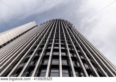 Madrid, Spain - March 28, 2021: Torre Europa Office Building Skyscraper In Azca Financial District. 