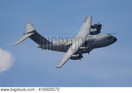 Untitled Airplane. Military Transport Plane. Aircraft Without Title At Airport. Aviation Theme. In F