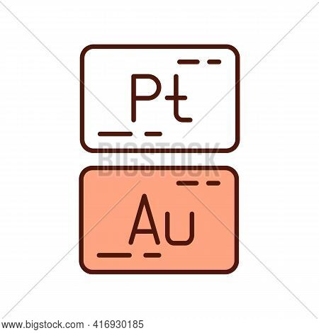 Precious Metals Rgb Color Icon. Platinum, Silver, Gold. Financial Asset. High Economic Value. Mining