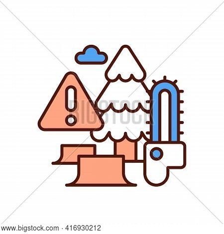 Deforestation Rgb Color Icon. Clearcutting. Permanent Trees Removal. Forest Destruction And Degradat