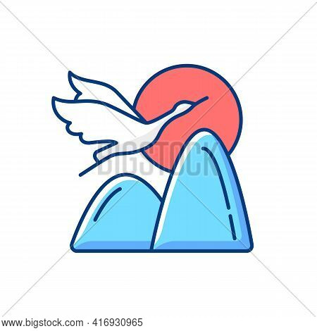 Crane Rgb Color Icon. Chinese Mythology And Symbolism. Double Ninth Festival. Immortality, Longevity