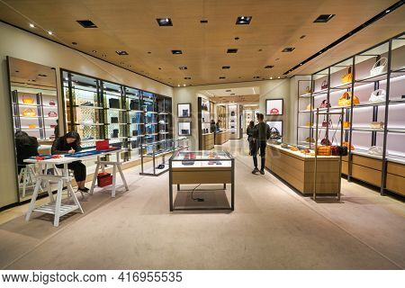KUALA LUMPUR, MALAYSIA - CIRCA JANUARY, 2020: interior shot of Bottega Veneta store in Suria KLCC shopping mall in Kuala Lumpur.