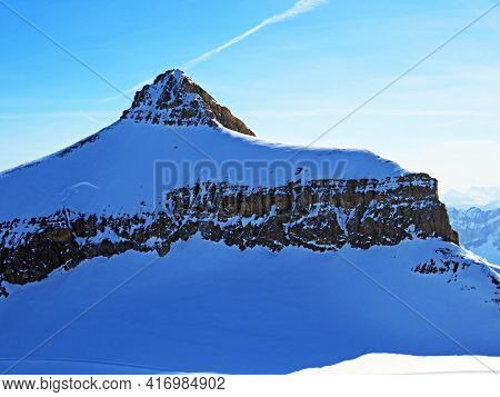 Snowy Alpine Mountain Peak Oldenhorn (oldehore Or Becca D\'audon) Located In A Mountain Massif Les D