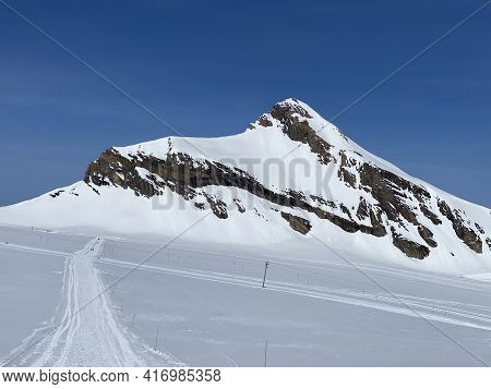 Snowy Alpine Mountain Peak Oldenhorn (oldehore Or Becca D\'audon) Located In A Mountain Massif Les D