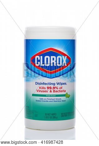 IRVINE, CALIFORNIA - 26 APRIL 2020:  A package of Clorox Disinfecting Wipes, Fresh Scent to kill Bacteria and Viruses.