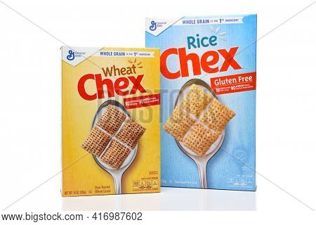 IRVINE, CALIFORNIA - AUGUST 30, 2019: A box of General Mills Wheat Chex and Rice Chex. 
