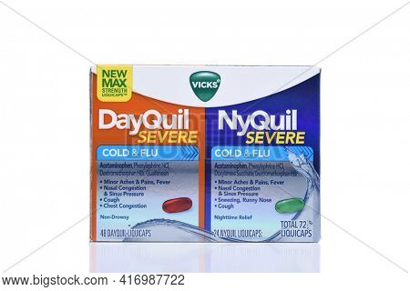 IRVINE, CALIFORNIA - DEC 4, 2018: Vicks DayQuil and NyQuil double pack. The two product are popular Cold and Flu remedies.