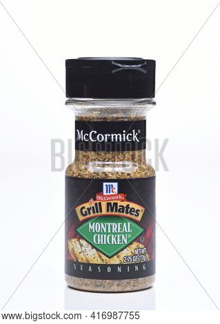 IRVINE, CALIFORNIA - DEC 4, 2018: A jar of  McCormick Grill Mates Montreal Chicken seasoning, a blend of garlic and herbs to liven up the flavor of grilled chicken, pork or seafood.