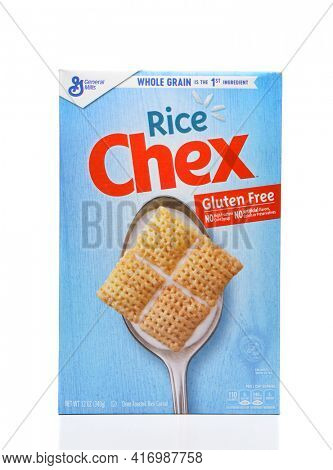 IRVINE, CALIFORNIA - AUGUST 30, 2019: A box of Rice Chex breakfast cereal form General Mills. 
