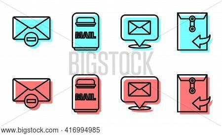 Set Line Speech Bubble With Envelope, Delete Envelope, Mail Box And Envelope Icon. Vector