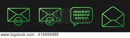 Set Line Speech Bubble Chat, Delete Envelope, Envelope And Check Mark And Envelope. Gradient Color I