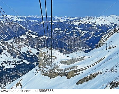 The Mountain Cable Car Col Du Pillon - Cabane - Scex Rouge (glacier 3000 Cableway) Or Aerial Ropeway