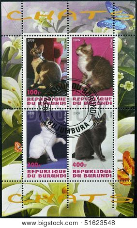 Stamps printed in Burundi shows cats