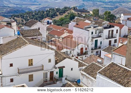 Panoramic view of Pisticci. Basilicata. Southern Italy.