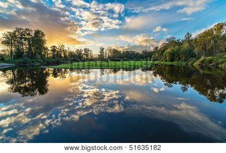Wide Angle River Clouds Reflection