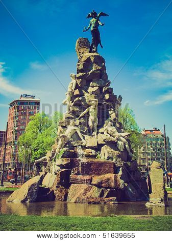 Retro Look Traforo Del Frejus Statue, Turin