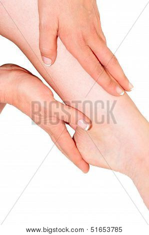 Woman's Hands Being Massaged A Foot