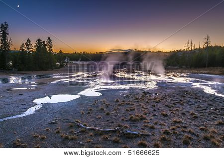 Norris Geyser Basin After Sunset
