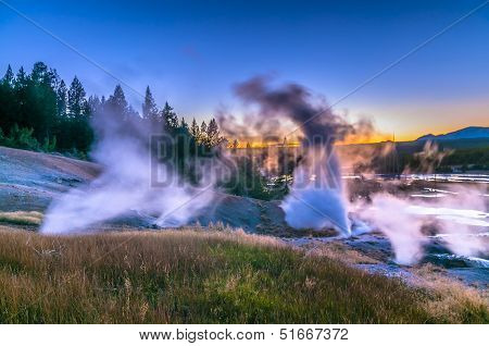 Norris Geyser Basin After Sunset