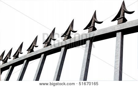 Isolated Angle View Of Galvanised Security Gate And Decorative Spikes