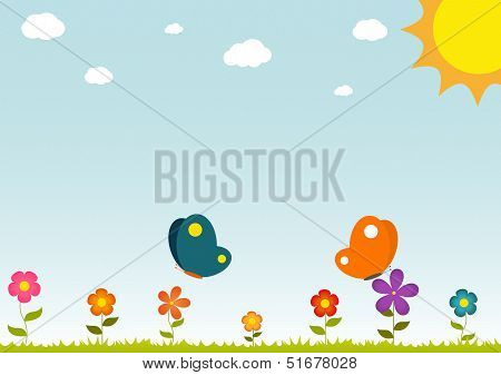 Butterflies on the meadow with flowers