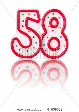 Red number 58 with reflection on a white background