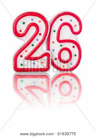 Red number 26 with reflection on a white background