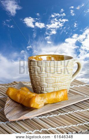Deep Fried Dough Sticks And A Cup Of Soybean Milk On Tray