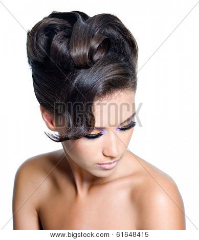 Portrait of a adult girl with stylish curly  hairstyle