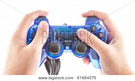 Isolated Of The Blue Joystick For Controller And Play Video Game On White Background