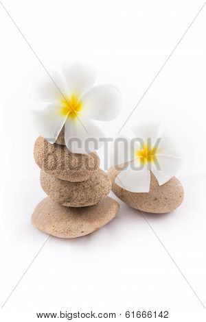 Isolated Of The Balance Stones With Frangipani Flower Is Zen For Spa On White Background