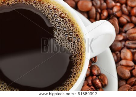 Black coffee, a cup of beans