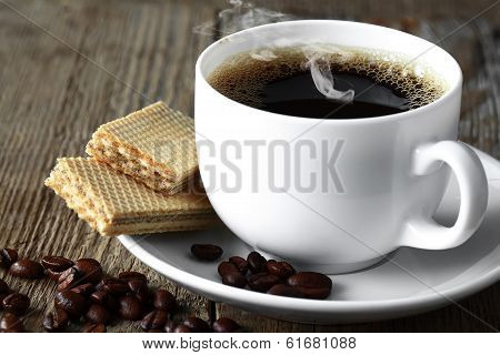 Black coffee, a cup of beans