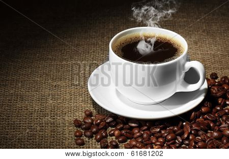 Black coffee, a cup of beans