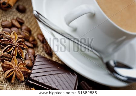 Black coffee, a cup of beans