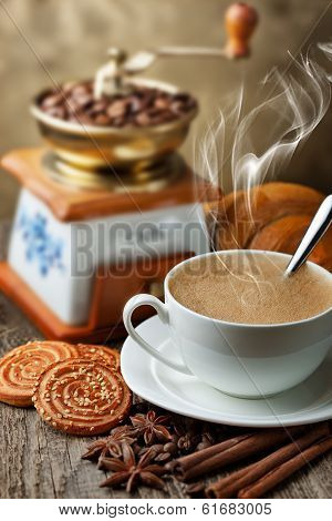 Black coffee, a cup of beans