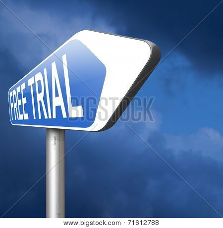 free trial product test sample road sign arrow. Try it for free and test the products
