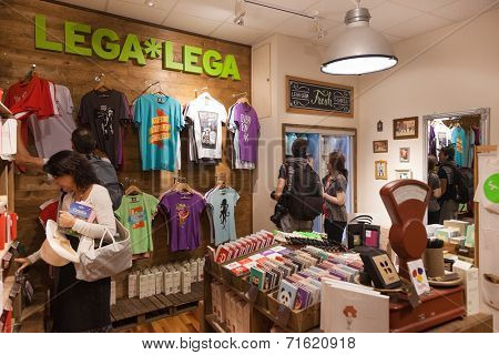 DUBROVNIK, CROATIA - MAY 28, 2014: Tourists in Lega Lega, popular Croatian design store. All of their products are entirely invented, designed and produced in Croatia.